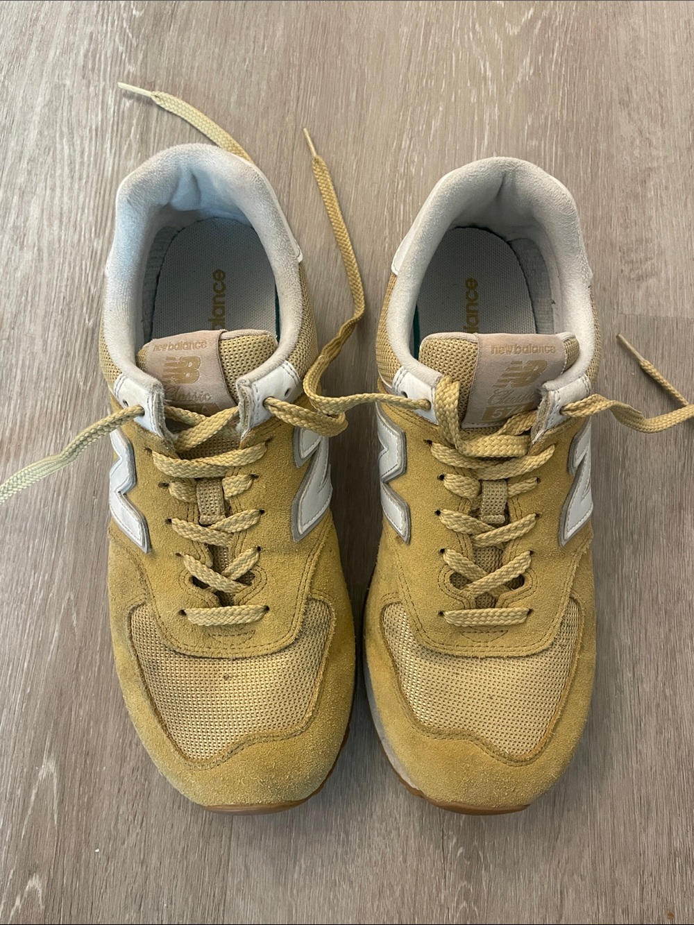 New Balance 574 Yellow Suede Sneakers